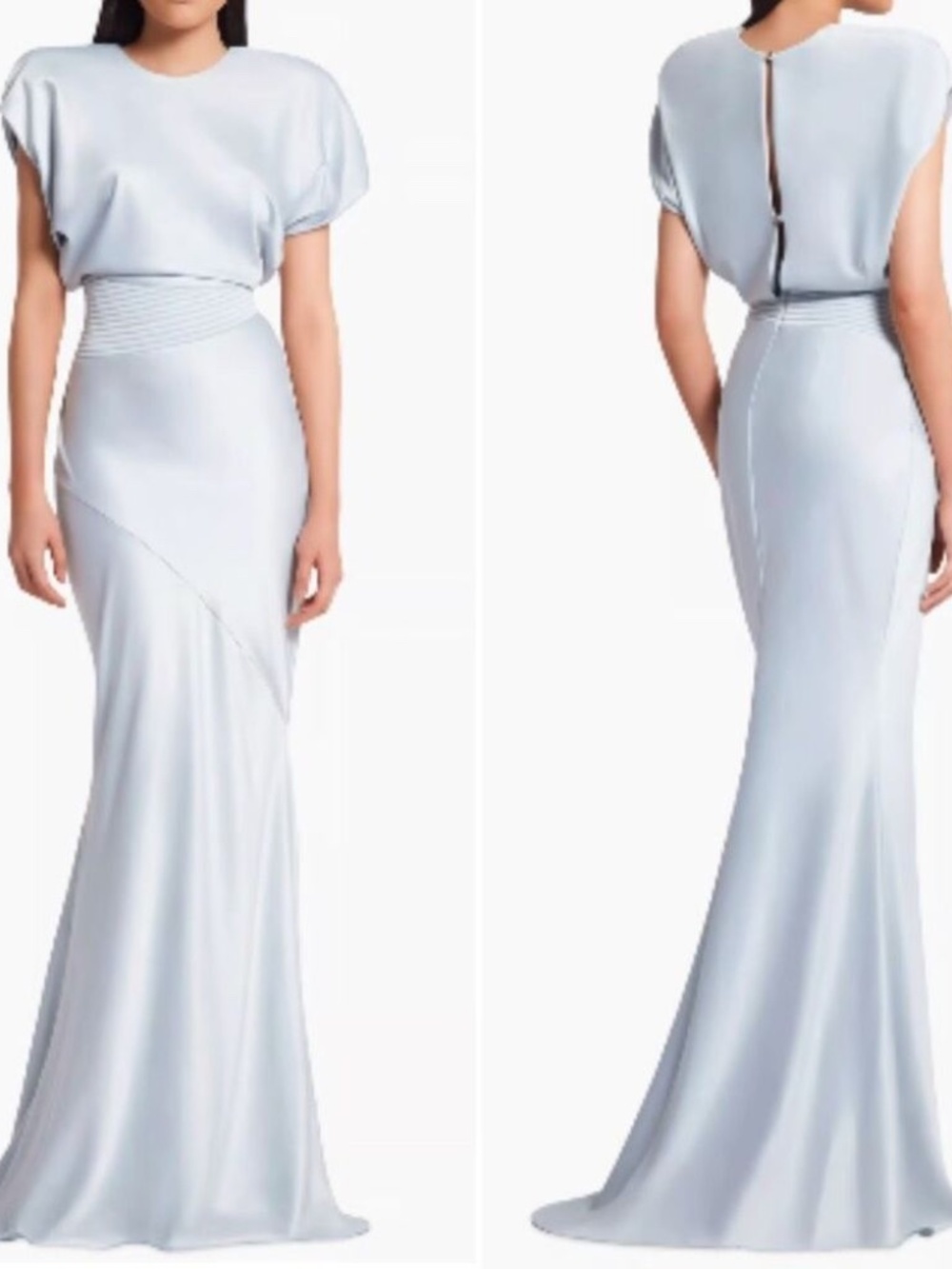Zhivago Women's Ivory Bond Draped Stretch Satin Mermaid Gown Dress Size 12 - Picture 2 of 3